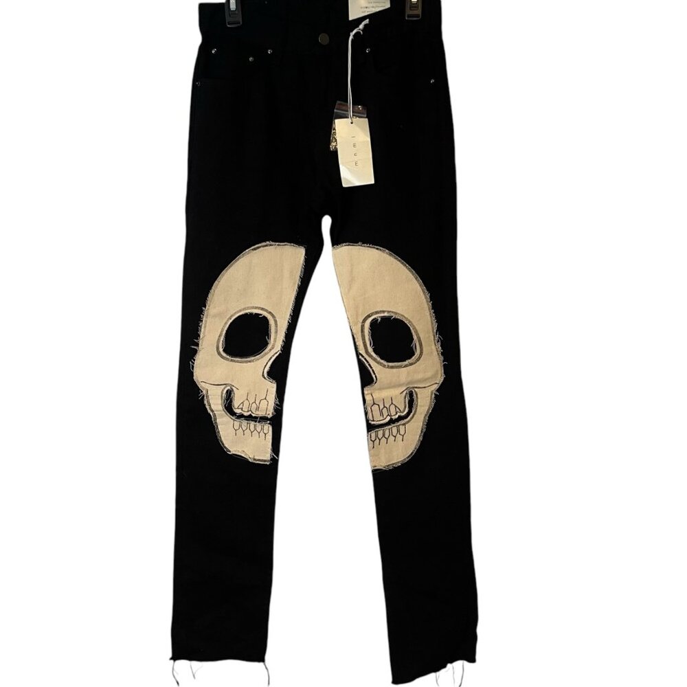 Mnml Black Skull Jeans Mens 29 Straight Leg Streetwear Grunge Goth NEW